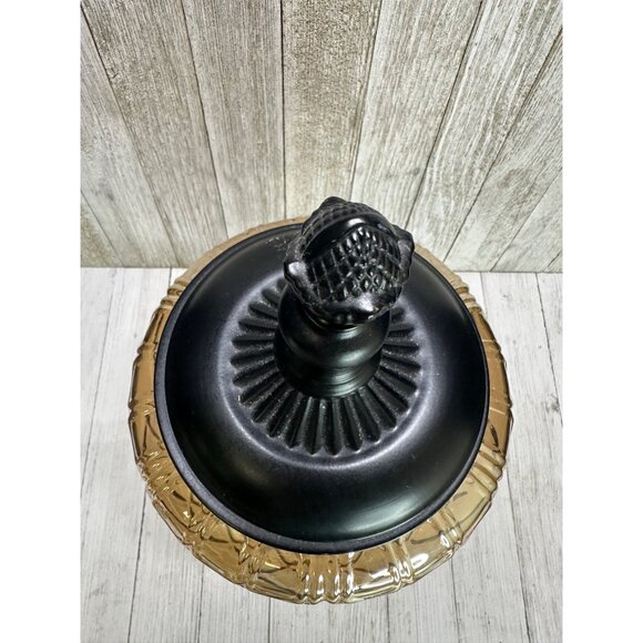 Vtg Decorative Brown Amber Swirl Glass Bowl W/Metal Pedestal & Lid 12.5" Tall - Picture 5 of 14